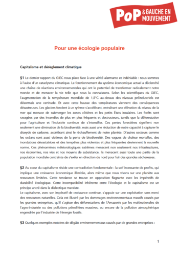 Résolution – Pour une écologie populaire
